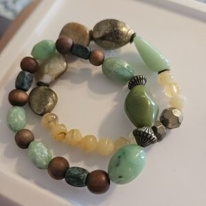 Green and Brown Tone Beaded Bracelet Set